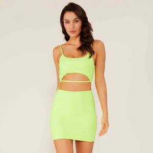 Style de femmes sexy de robe de plage de club sexy vert fluorescent fait sur commande d'usine d'OEM professionnel